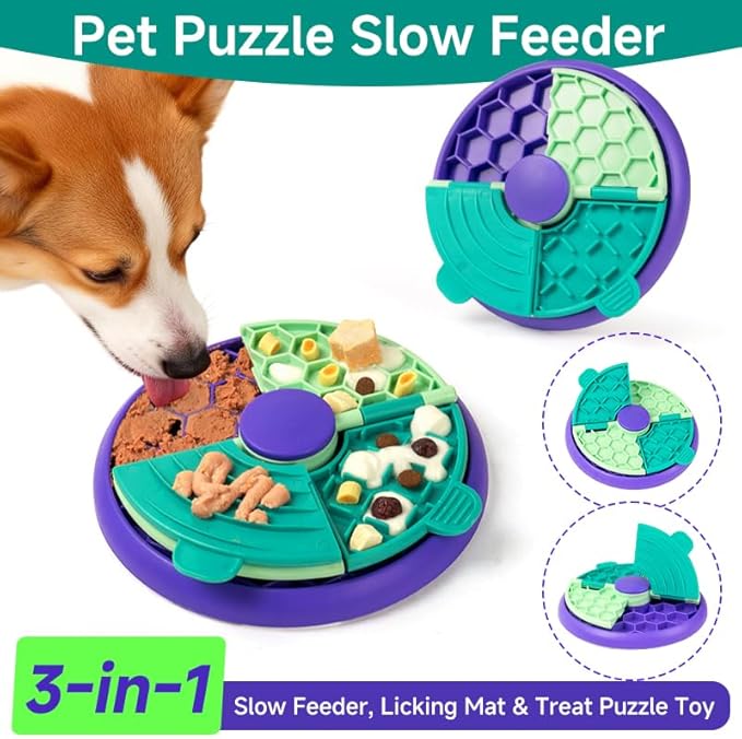 3-in-1 Slow Feeder, Interactive Puzzle Toy & Lick Mat– Calming Enrichment for Small/Medium/Larger Dogs,Non-Slip Design, Holds 2 Cup of Wet or Dry Food, 8.2 in x 8.2 in