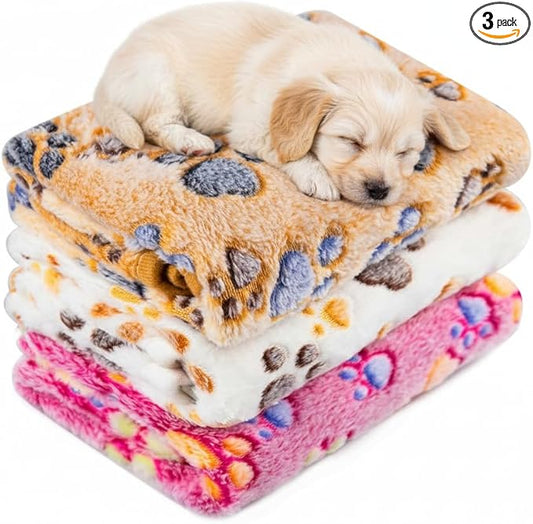 LeapSheep Pet Blankets for Dogs Cats - 3Pack Heart Pattern Super Soft Fluffy Dog Blankets for Small Medium Large Doggy Kitten (Paws, Small)