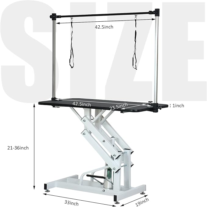 42.5” Pet Dog Hydraulic Grooming Table Adjustable Height Trimming Drying Table with Arms, Noose for Small/Medium/Large Dogs, Cats, Maximum Capacity Up to 360lbs