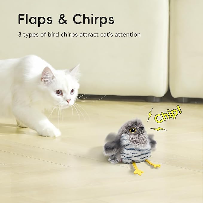Interactive Cat Toys for Indoor Cats – Flying Bird Cat Toy, Flapping Bird Cat Toy with Chirping Sound,Interactive Flappy Bird Cat Toys,Rechargeable Touch Activated Flying Bird Cat Toys For Indoor Cats