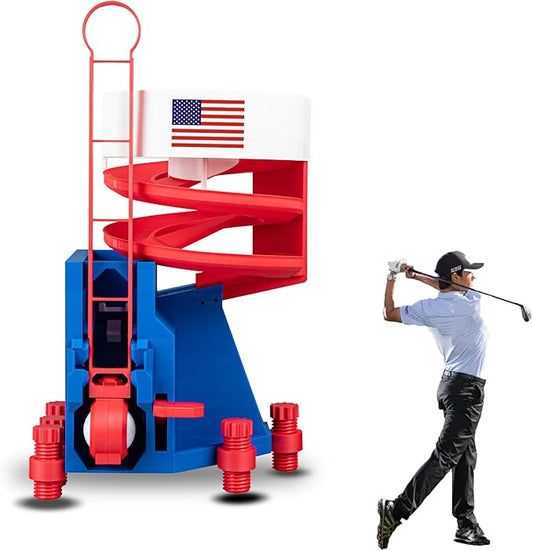 Golf Ball Dispenser, Golf Ball Launcher Pro, Automatic Golf Ball Dispenser & Launcher Pro, High-Capacity Hands-Free Practice Machine(Red+White+Blue)