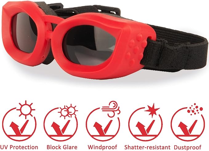 Dog Goggles Small Breed, UV/Wind/Dust/Fog Protection Pet Sunglasses with Adjustable Strap,Outdoor Dog Sunglasses for Small Dogs,Easy Wear