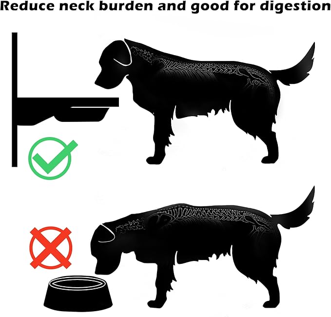 Elevated Dog Bowl Stand Mounted Elevated Pet Feeder Includes 2 Stainless Steel, Adjustable Dog Bowls for Medium-Large Dogs 44 Oz