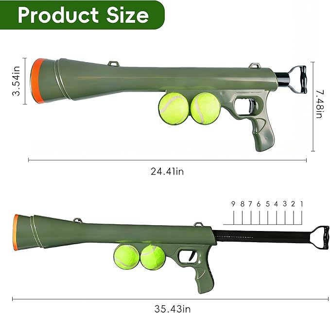 Tennis Ball Launcher for Dogs,Interactive Dog Fetch Toy Launches Up to 65 Ft,Hands-Free Ball Pickup Dog Ball Thrower with 2 Tennis Balls & Removable Shoulder Strap-24 Inch