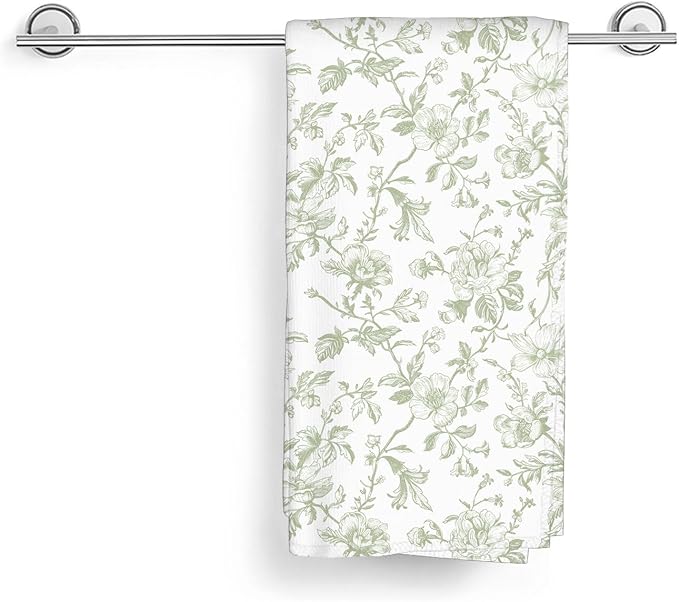 Sage Green Floral Kitchen Towels Vintage Light Sage Green Floral Dish Towel 16×24 Inch Soft Absorbent Flowers Hand Cloths for Kitchen Drying Decore Set of 2