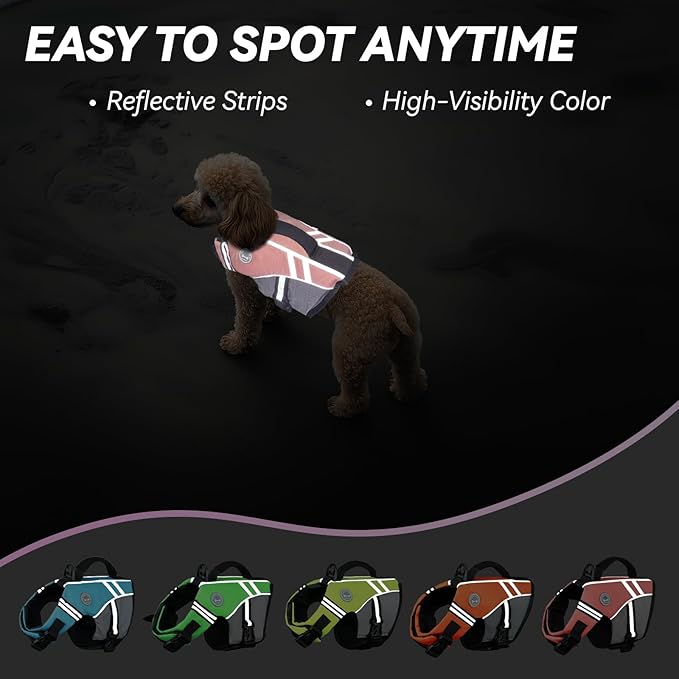 VIVAGLORY Sports Style Dog Life Vest, Dog Life Jacket for Swimming & Boating, Ripstop & Buoyancy for Puppy Doggy, Lifejacket with Handle, XS, Sakura Pink
