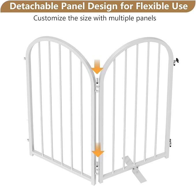 PUPETPO Full Metal Dog Gate with Door for Indoor Outdoor, 32" Tall Free Standing Pet Dog Fence, 108" Extra Wide Pet Gates for Stairs, Hallways, Doorways, Kitchen, Decks, Yards (White, 6 Panels)