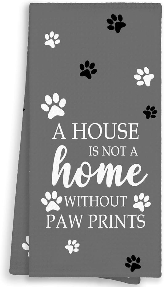 Grey Paw Farmhouse Kitchen Towels Decor Gifts for Women Pet Lovers, A House is Not A Home Without Paw Prints Decorative Bathroom Towels, Funny Dish Hand Towels for Kitchen Drying 16x24 Inch