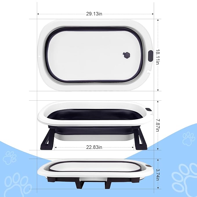 Dog Washing Dog Bathing Kit - Include Collapsible Pet Bathtub with Water Drain Plug,Cleaning Slicker Brush,Dog Shampoo Brush,Grooming Brush,Drying Towel,Tooth Brush and Dog Washing Glovves