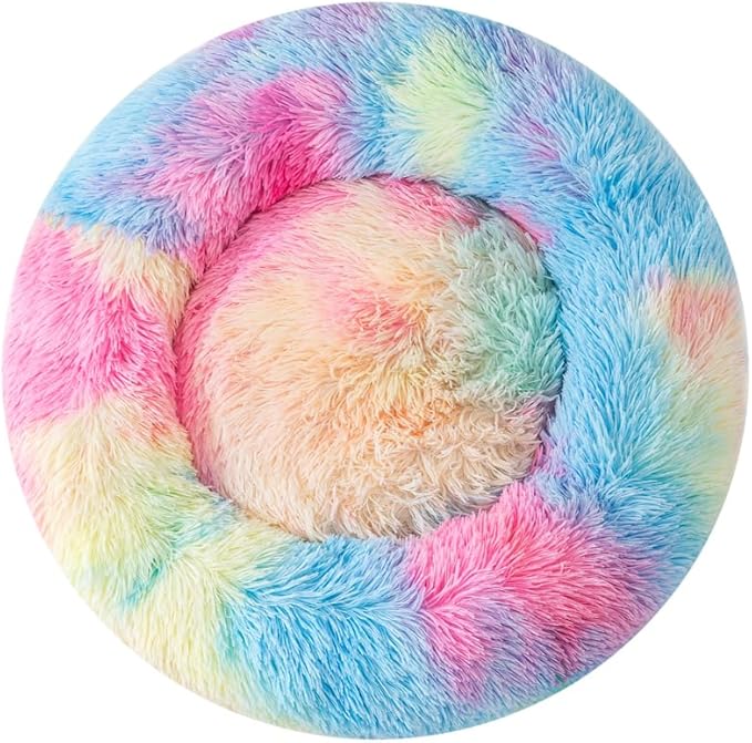 Fluffy Donut Dog Bed for Puppies Cat Bed Plush Soft Faux Fur Non-Slip Bottom Indoor Cozy Comfortable Pet Bed Bunny Pillow Dog Piilow Small for 3KG