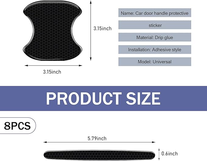 8 PCS Car Door Handle Sticker, Self-Adhesive Reflective Auto Paint Scratch Protector, Flexible Anti-Bumping Door Bowl and Handle Protector, Universal for Most Cars (Black)