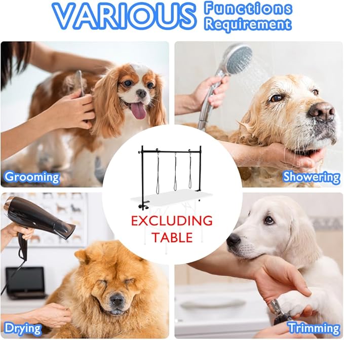 LEIBOU H-Shape Dog Grooming Arm Pet Supplies Grooming Table Arm with 3 Noose and Clamp Heavy Duty Aluminum Alloy Frame with 35.4” Adjustable Height and 36.2” ~ 50” Adjustable Width Dog Grooming Kit