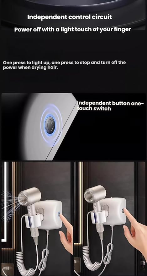 Auto Rotating Hair Dryer Stand, Hands Free Blow Dryer Holder with 360° Left-Right Swivel, No Drilling Wall Mount, One-Button Start, for Hair Drying & Pet Grooming (Fits 32-42 mm Hair Dryers,black )