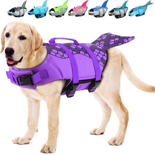 EMUST Dog Life Vest, Dog Life Jacket for Small, Medium, Large Dogs with Rescue Handle Flotation Vest Safety Lifesaver for Swimming Pool Beach Boating Water, PurpleMermaid, S