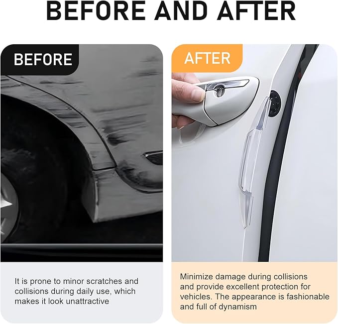 4 PCS Car Door Bumper Protectors, Anti-Collision SRS Cushioning Strip, High Elasticity Waterproof Guard Sticker, Universal Self-Adhesive Protector Trim for Door Rearview Mirror (Transparent)