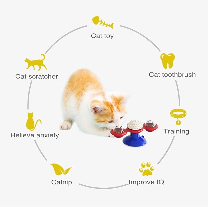 GBSYU Interactive Windmill Cat Toys with LED Light Ball Suction Cup Catnip Toy for Indoor Cat Exercise
