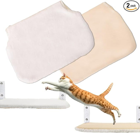 2PCS Replacement Cover for Cat Window Perch, M Size Cordless Cat Window Hammock Bed Accessories, Reversible Breathable/Warm Seat Cover for Inside (White, 20.4" L x 11.8" W)