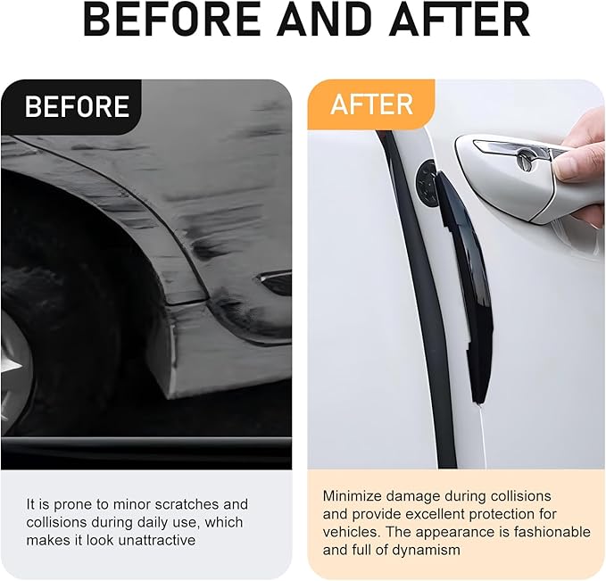 4 PCS Car Door Bumper Protectors, Anti-Collision SRS Cushioning Strip, High Elasticity Waterproof Guard Sticker, Universal Self-Adhesive Protector Trim for Car Door Rearview Mirror (Black)