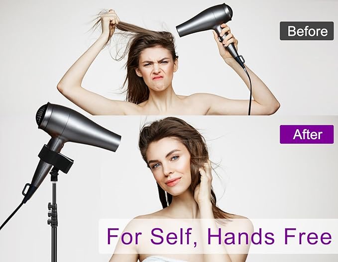 Purple River Hair Dryer Stand 20" to 63" Adjustable Blow Dryer Holder with Tripod and Universal Clip, Easy to Use, Hands Free Relieve Wrist Pain, Shoulder Periarthritis etc (Black)