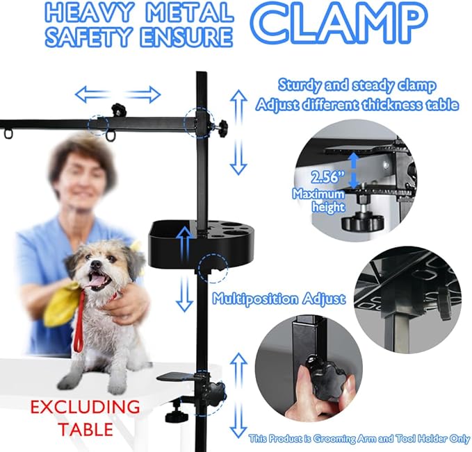 LEIBOU H-Shape Pet Grooming Table Arm with Grooming Hammock Tool Holder Noose and Clamp for Dogs and Cats Heavy Duty Aluminum Alloy Frame with 35.4” Adjustable Height and 36.2” ~ 50” Adjustable Width