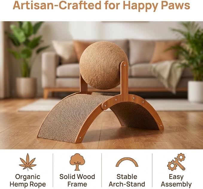 Cat Scratching Ball on Stand, 29.5/21.5/13.8inch Wobble Ball Cat Scratcher, Interactive Cat Arch Scratcher with 360° Rotating Sisal Ball, Board Ball for Indoor,Protects Furniture & Rugs (13.8inch)