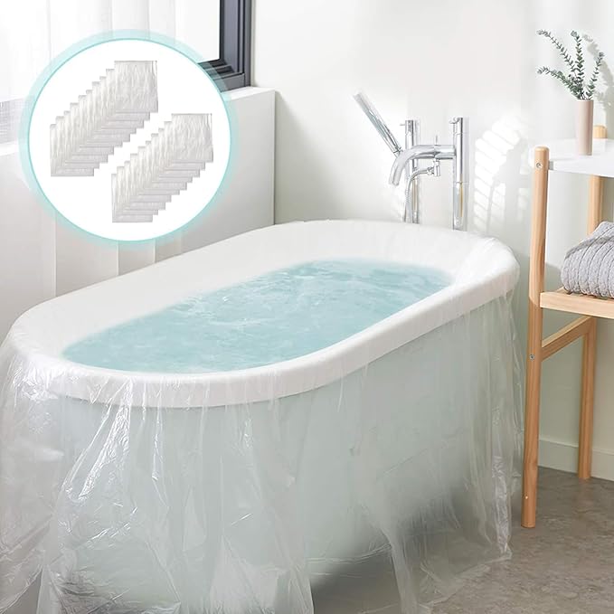 AGPTEK 20 Pack Disposable Bathtub Cover Liner, Large Bathtub Liner Plastic Bag for Salon, Household and Hotel Bath Tubs (102 x47 Inch)