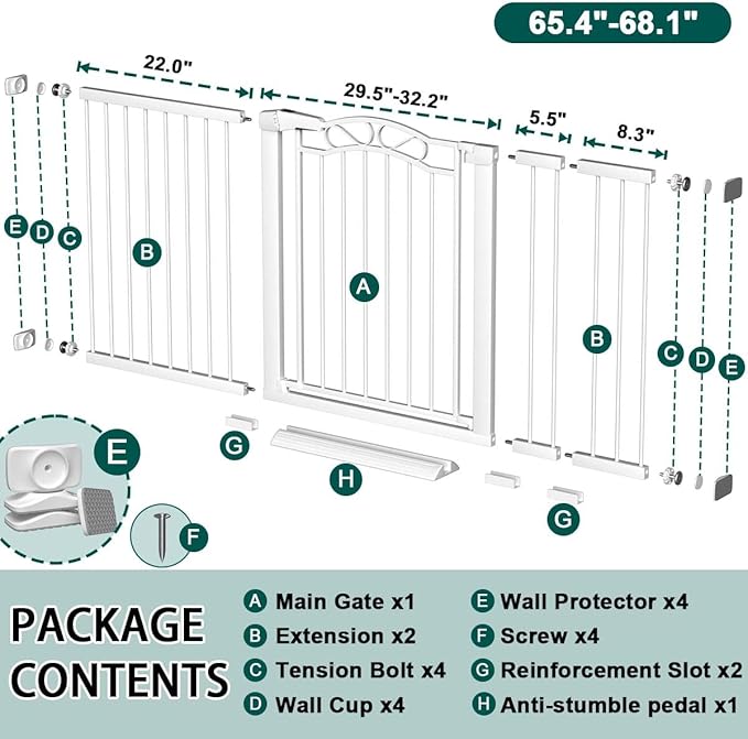 Fairy Baby 65.4"-68.1" Extra Wide Press Mounted Baby Gate Indoor for Kids Or Pets Walk Thru No Drill Long Dog Gates for The House Doorway Child Safety Gate