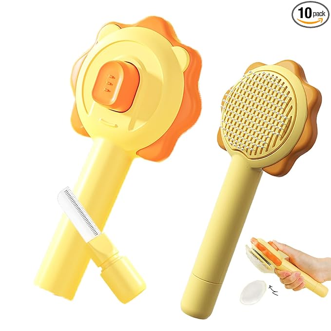 Cat Brushes for Indoor Cats,2 in 1 Self-Cleaning Slicker Brush with Open Knot for Long & Short Haried Cats,Kitten,Puppy and Large Dogs, Yellow