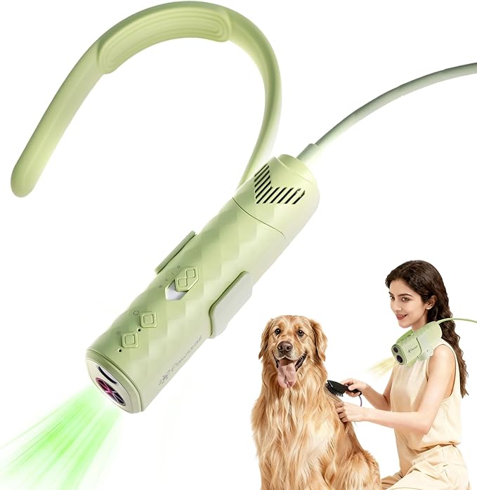 Dog Dryer for Pet Grooming,Pet Neck-Hanging Hair Dryer,Alternating Hot and Cold Airflow.Handheld & Hands-Free.Low-Noise, Ultra-Lightweight.High Wind Speeds.Adjustable Heat & Speed Green