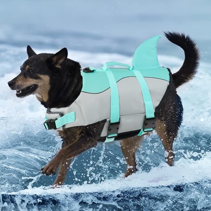 EMUST Mermaid Life Jackets for Dogs, Adjustable Small/Medium/Large Dog Life Vest for Water Safety pet Life Vest with Rescue Handle Safety Vest for Swimming Pool Beach Boating, (L, Turquoise)