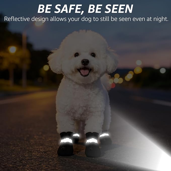 SCENEREAL Dog Shoes for Hot Pavement Hardwood, Reflective Non-Slip Dog Boots & Paw Protectors for Small Medium Dogs, Summer Heat Boots Resistant Waterproof Soft Outdoor Walking Indoor, Black Size 4