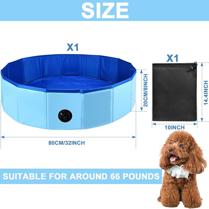 Enenes Folding Dog Pool 32x8 Inch Portable PVC Pet Swimming Pool & Bath Tub with Drawstring Storage Bag Collapsible Ball Pit for Indoor/Outdoor Use, Puppy Bath Tub for Dogs, Cats, Puppies