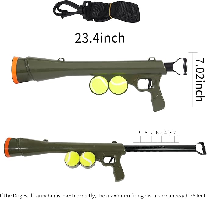 Dog Ball Launcher for Pet, Dog Ball Thrower Launcher with 2 Tennis Balls & Shoulder Strap, 23.4" Long-Range Ball Launcher Toy for All Dog Breeds, Green