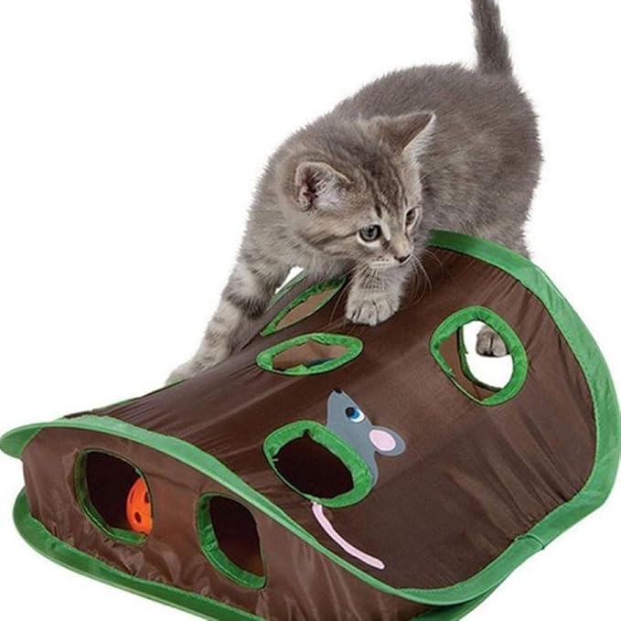 balacoo Cat Tunnel Toy Nine-Hole Interactive Pet Tunnel with Soundable Mouse Design for Indoor Cats 12.59X12.59X5.11In Stimulates Exploration and Play