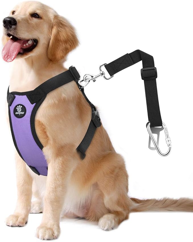 VavoPaw Dog Seat Belt, Safety Vest Dog Car Harness with Adjustable Buckle Dog Seat Belt for Vehicle Nylon Pet Safety Seat Belts Heavy Duty(L, Purple)