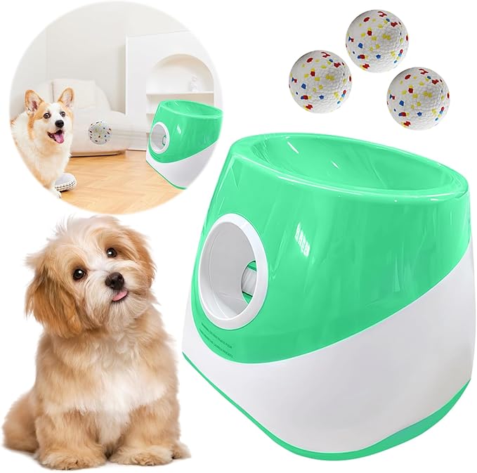 Automatic Ball Launcher for Dogs with 3 Tennis Balls - Interactive Dog Toy with 3 Adjustable Distances, Rechargeable Ball Thrower for Small & Medium Dogs, Indoor Outdoor Fetch Machine for Pet Exercise