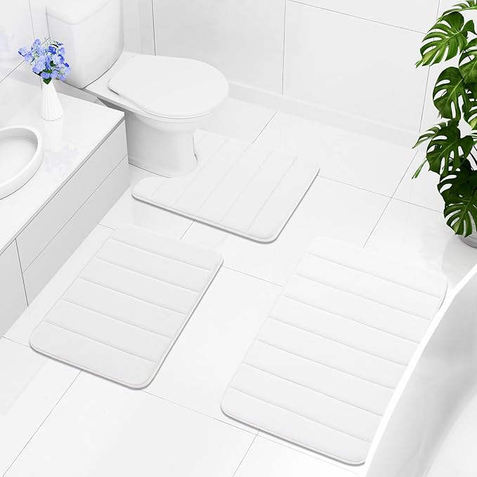Buganda Memory Foam Bath Mat, 30" x 20", Ultra Soft and Non-Slip Bathroom Rugs, Water Absorbent and Machine Washable Bath Rug for Bathroom, Shower, and Tub, White