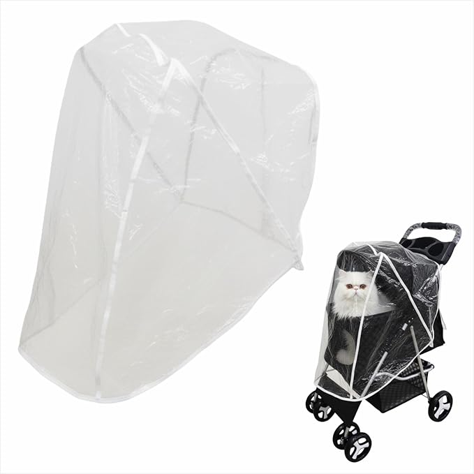 Pet Stroller Rain Cover PU Waterproof Windproof Clear Foldable Shield for Dog and Cat Strollers Outdoor Use (A)