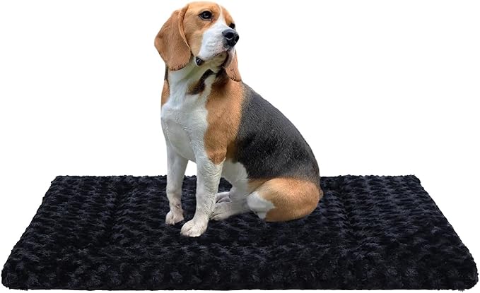 Washable Dog Bed Reversible Dog Beds for Crate Soft Fluffy Kennel Pad Anti-Slip Pet Sleeping Mat for Large Jumbo Medium Small Dogs (Black, 36.00" x 23.00" x 1.50")