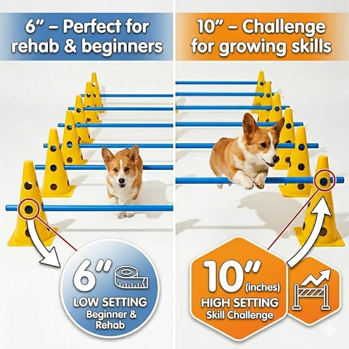 Dog Agility Training Jumping Hoop for Small Medium Dogs, Adjustable Height Pet Exercise Equipment for Outdoor Backyard (12 Cone Set)