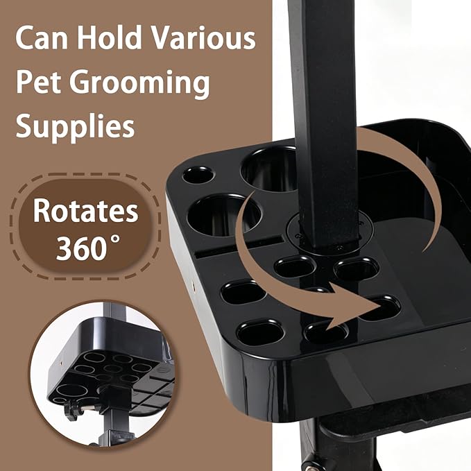 Dog Grooming Arm with Clamp, 15.7-35.4" Height & 14.9" Width, Dog Grooming Station with Hammock & Storage Basket, for Small to Medium Dogs, Perfect for Home Nail Trimming, Drying and Grooming