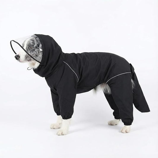 Dog Raincoat for Medium Large Dogs,rain Jacket Coat, Full Leg Coverage Waterproof Rain Suit with Detachable Hood & Tail, Reflective Strips，Labrador Retriever (Black for Gril, Small)