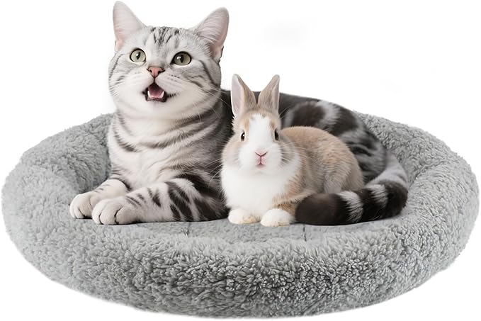 Round Cat Bed Washable Cat Donut Bed with Non-Slip Bottom Comfortable Soft Pet Bed for Cats and Small Dog/Gray (Diameter: 19.5")