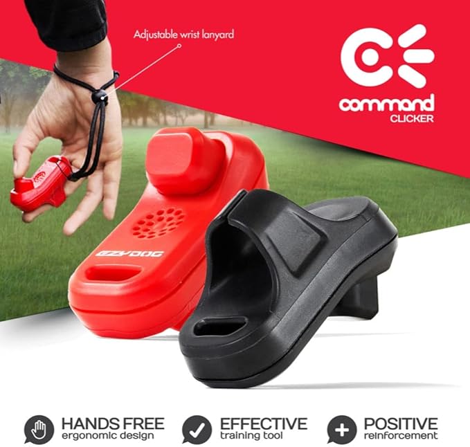 EzyDog Command Clicker Ergonomic Dog Training Tool with Wrist Strap - Hands Free & Universal Fitting System for Fingers Trains Effectively & Humanely with Positive Reinforcement (Black)