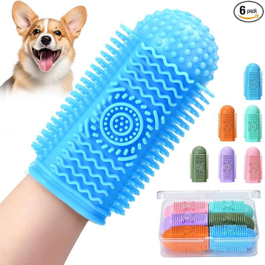 6Pcs Silicone Dog Toothbrush,360° Dog Tooth Brushing Kit,Finger Toothbrush,Cat Tooth Brush,Teeth Cleaning,Dogs Cats Teeth Cleaning Dental Care