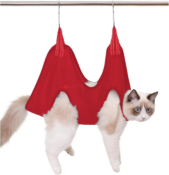Cat Grooming Hammock Harness for Small Dogs,Pet Hammock Restraint Bag for Bathing Nail Trimming Ear Eye Claw Care_L(Red), Large