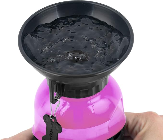 Highwave AutoDogMug Portable Dog Water Bottle, Squeeze Water Bottle with Built-in Travel Bowl for Dogs, Leak-Resistant BPA-Free Dog Water Dispenser for Walking, Hiking & Travel 20 oz (Pink)