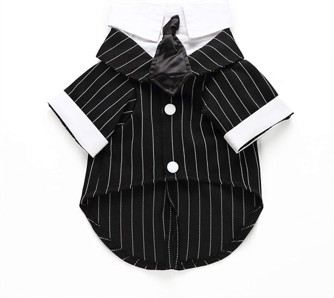 GabeFish Pets Wedding Jackets Suit for Dogs with Bow Tie Puppy Cat Formal Clothes Shirt Tuxedo (Striped, L (Chest 17.3in/44cm)