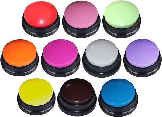 10 Color Voice Recording Button, Dog Buttons for Communication Pet Training Buzzer, 30 Second Record & Playback, Funny Gift for Study Office Home wtih Whire and Coffee