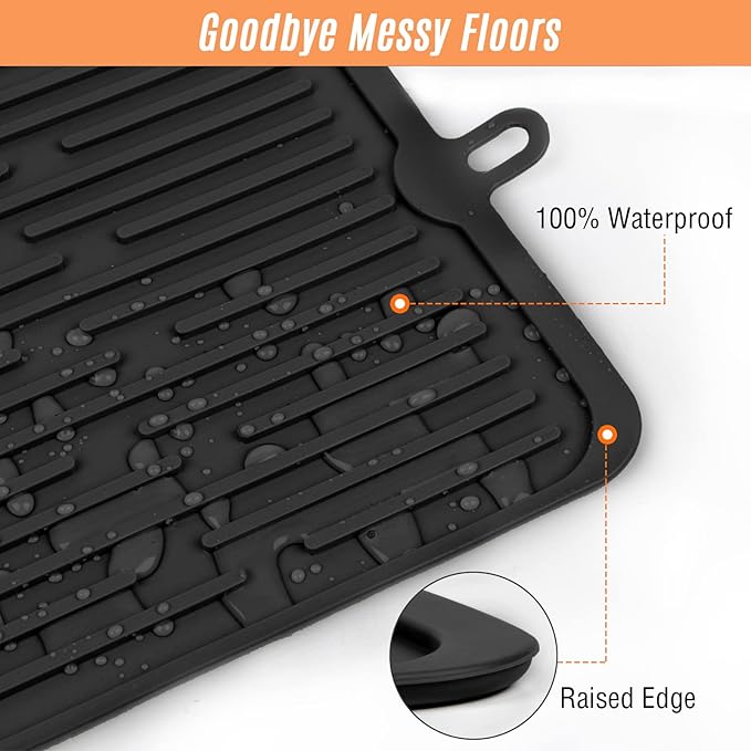 Waterproof Pet Placemat,Feeding Mats,Non Slipping Cat Food Mats,Cat Food Mats for Floor with Lip,Dog Food Mat-Black